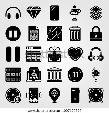 Essentials icon set vector. pause, panels, laptop and layers