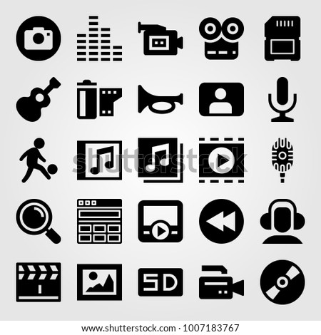Multimedia icon set vector. picture, movie player, user and compact disk