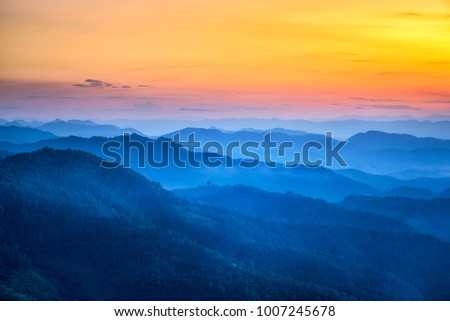 misty morning sunrise in mountain