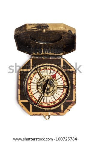 Old vintage retro compass isolated. Top view