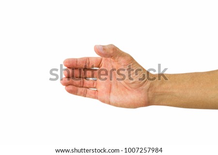 Man's hand making holding isolated on white background