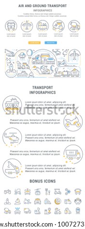Line illustration of air and ground transport. Concept for web banners and printed materials. Template with buttons for website banner and landing page.