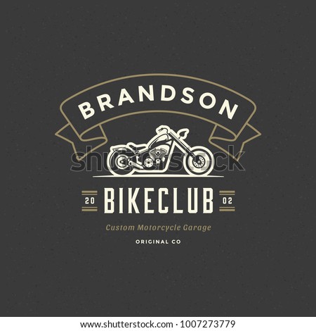 Motorcycle club logo template vector design element vintage style for label or badge retro illustration. Motorcycle silhouette.
