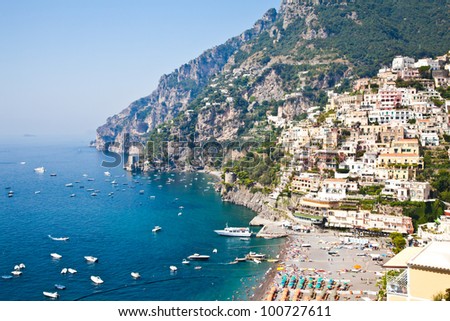 Panoramic view of Minori, wonderful town in Costiera Amalfitana - Italy Royalty-Free Stock Photo #100727611