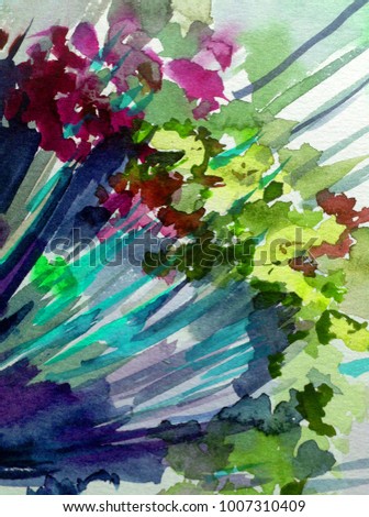 watercolor art  background floral  wild flowers blooming painting bright  wash blurred textured  decoration  handmade beautiful colorful delicate romantic