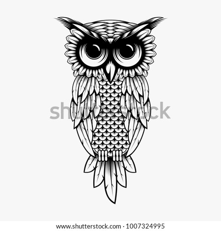 Owl vector design illustration, Owl t-shirt design illustration - Owl logo design inspiration isolated on white background Royalty-Free Stock Photo #1007324995