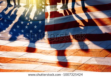 USA Flag and shadows of People, concept picture