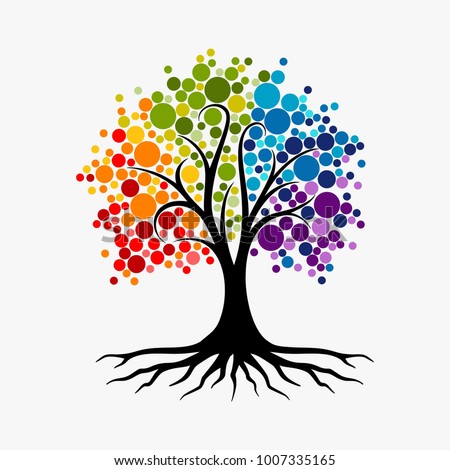 Abstract vibrant tree logo design, root vector Royalty-Free Stock Photo #1007335165
