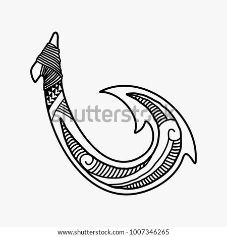 Hand drawn hawaiian fish hook logo design inspiration isolated on white background Royalty-Free Stock Photo #1007346265