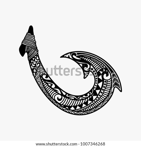 Hand drawn hawaiian fish hook logo design inspiration isolated on white background Royalty-Free Stock Photo #1007346268