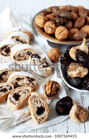 Sweet pastry filled with jam and dried fruits