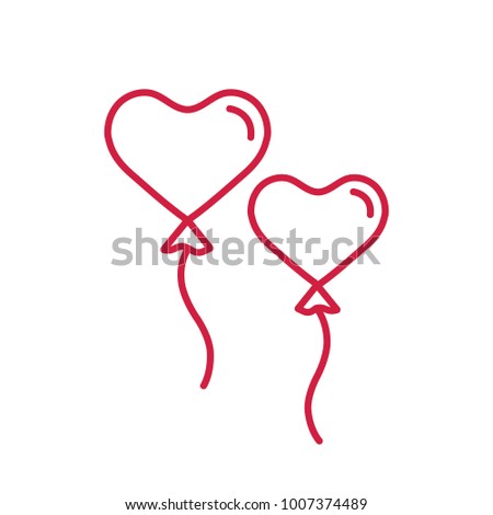 heart shape balloons red line icon on white background