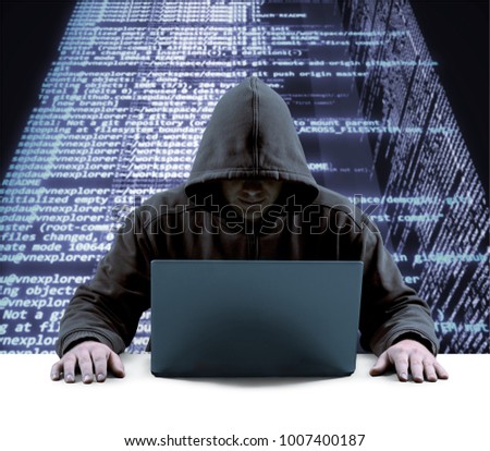 Hacker waiting for something with code