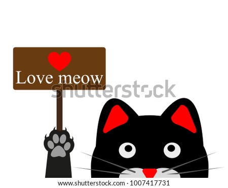 Black funny cat with board. Vector illustration. Postcard with black cat