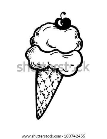 Ice Cream Cone With Cherry - Retro Clipart Illustration