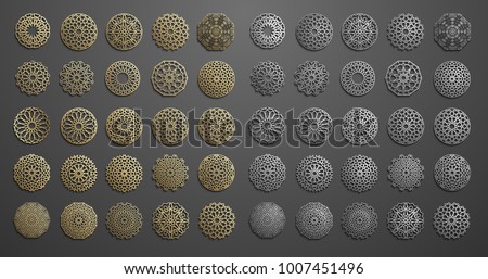 Islamic ornament vector , persian motiff . 3d ramadan islamic round pattern elements . Geometric logo template set. Circular ornamental arabic symbols .