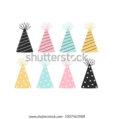 Collection of hand drawn birthday cap. Kids vector illustration.