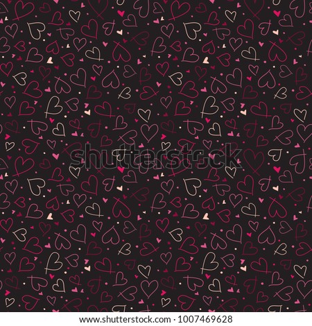 Seamless pattern with small pink hearts, dots. Simple abstract bright vector texture, background. Cute surface design for valentine's day, fabric print, wallpaper, giftwrap, birthday greeting cards.