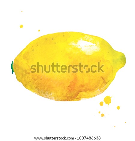 

 Lemon in watercolor style. Cute handwritten Illustration with lemon and watercolor splash for art and design background, banner, poster
 