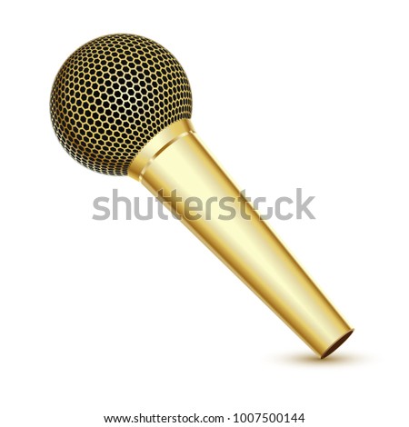Golden Microphone on white background. Vector Illustration.