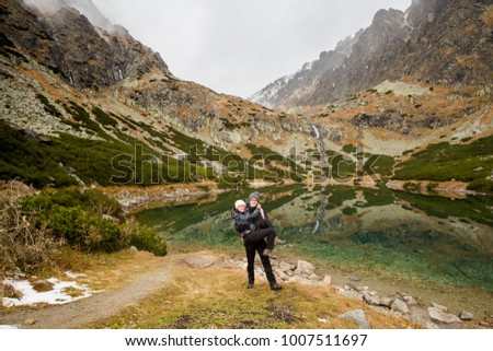 Beautiful Velicka valley - in slovakian High Tatra mountains. Beautiful panorama with autumn and winter together - path from Sliezsky Dom to Polsky Hreben (Polski Grzebien)
