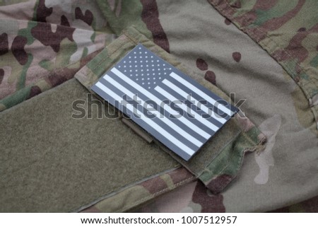 US ARMY flag patch on US ARMY camouflage uniform