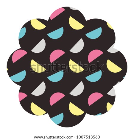 badge flower shape with memphis pattern design