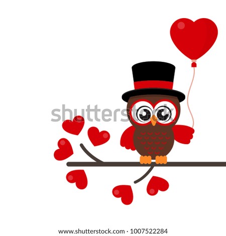 cartoon cute lovely owl in hat with balloons on the branch vector image