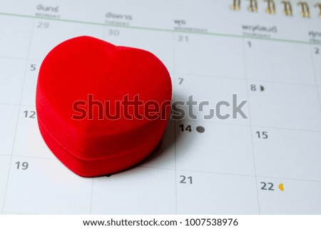 The red heart box on February calendar,valentines day background.