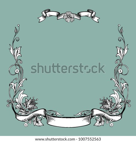 Vector vintage border frame engraving with retro ornament pattern in antique art nouveau style decorative design. Floral swirls and flowers. Border for the cover.