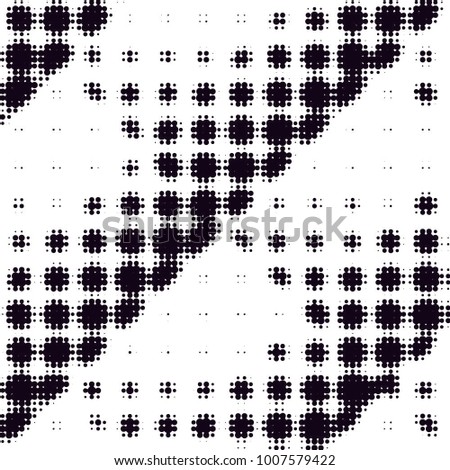 Abstract grunge grid polka dot halftone background pattern. Spotted black and white line illustration

