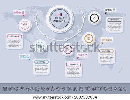Presentation business infographic template with icons set. Can be used for workflow layout, diagram, annual report, web design. Business concept with 5 options, steps or processes.