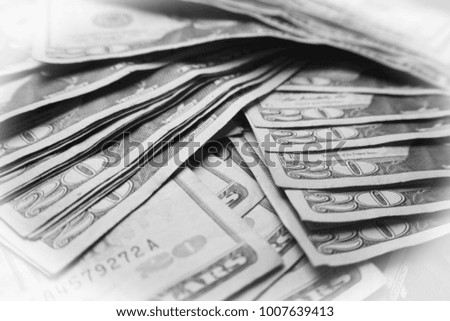 Twenty Dollar Bills In Black & White With White Frame High Quality Stock Photo  