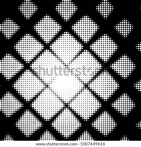 Abstract grunge grid polka dot halftone background pattern. Spotted black and white line illustration
