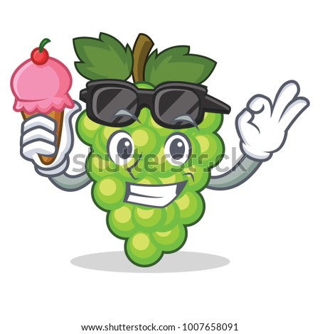 With ice cream green grapes character cartoon