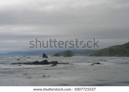 Rough sea, at the coastal town of Estaquilla in Los Muermos. South of Chile, Los Lagos Region