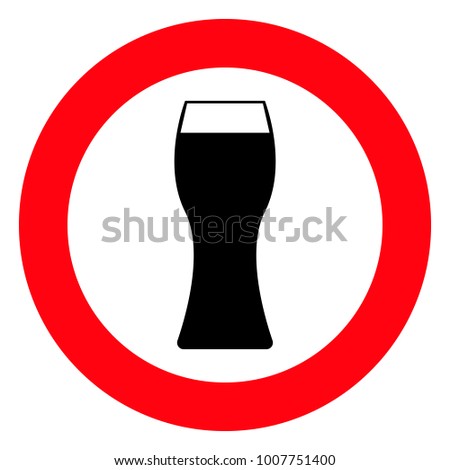 Beer glass sign. Vector. Black on white background. Red round sign.