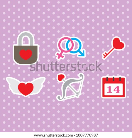 Valentines Day Colorful Icons. Vector Illustration. Love Holiday.
