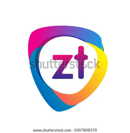 Letter ZT logo with colorful splash background, letter combination logo design for creative industry, web, business and company.