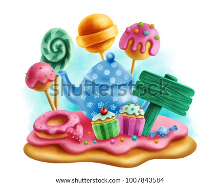 Digital illustration of magic sweets for tea party