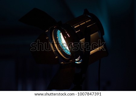 Studio led lighting . vintage production for movie in dark room . electric equipment for photography , video maker 