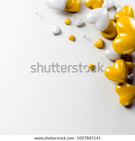3D render of valentine's day card. Set of gold candy heart card on white background with clear shadow