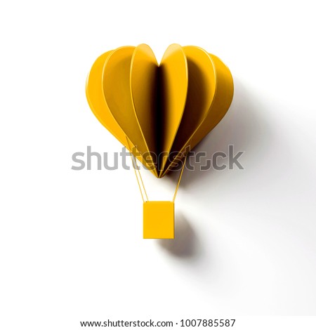 3D render of valentine's day card. Single present snow gold air balloon card on white background with clear shadow