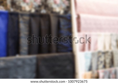 Exhibition hall with fabrics. Studio. background blur