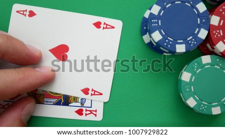 Casino Chips And Double Aces. Winner In Poker. Poker Player Going All-in