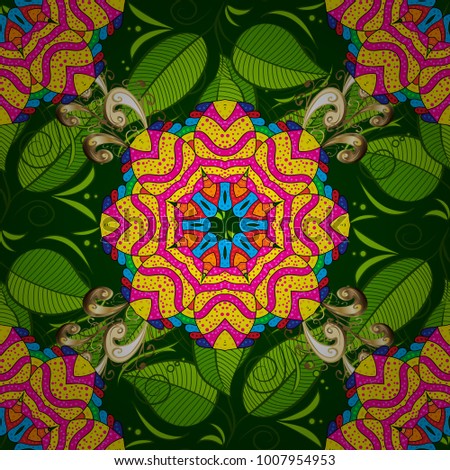 Blooming jungle. Vector illustration. Motley raster illustration. Seamless exotic pattern with many colorfil and green, blue and yellow tropical leaves.