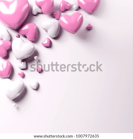 3D render of valentine's day card. Set of white and extra light pink candy hearts card on extra light pink background with clear shadow