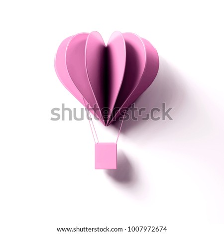 3D render of valentine's day card. Single present snow pink air balloon card on white background with clear shadow