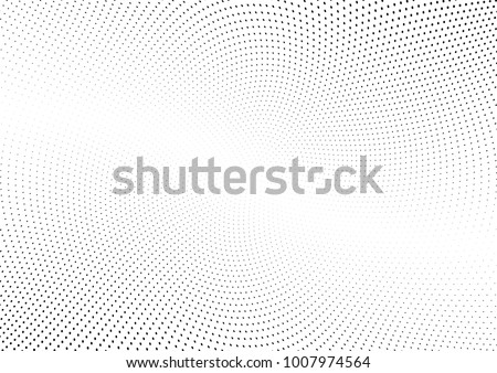Abstract halftone wave dotted background. Futuristic twisted grunge pattern, dot, circles.  Vector modern optical pop art texture for posters, business cards, cover, labels mock-up, stickers layout Royalty-Free Stock Photo #1007974564