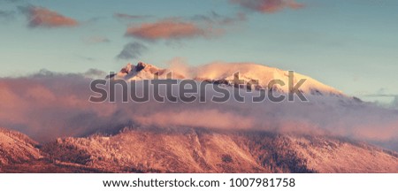 Peaks of High Tatras at dawn, beautiful outdoor winter background